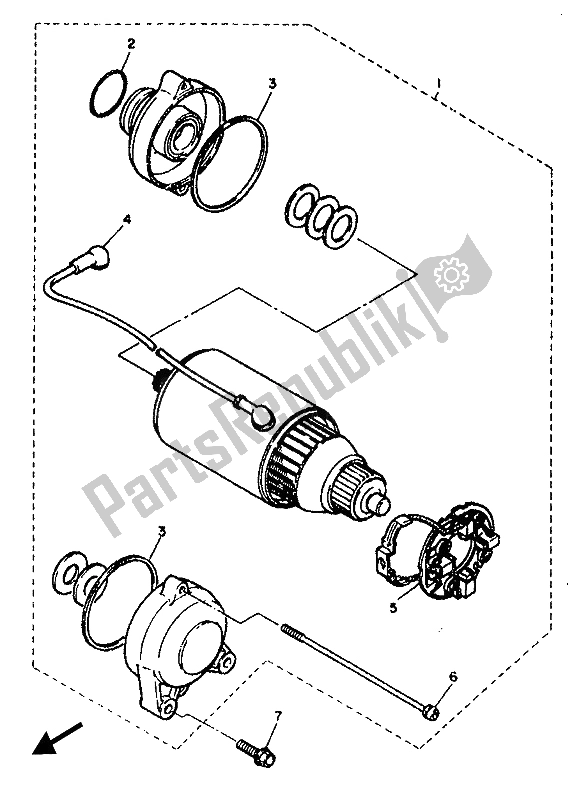 All parts for the Starting Motor of the Yamaha FZ 750 1987