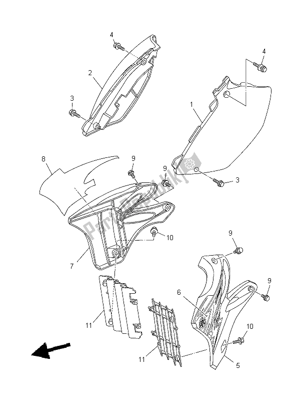 All parts for the Side Cover of the Yamaha YZ 125 2009