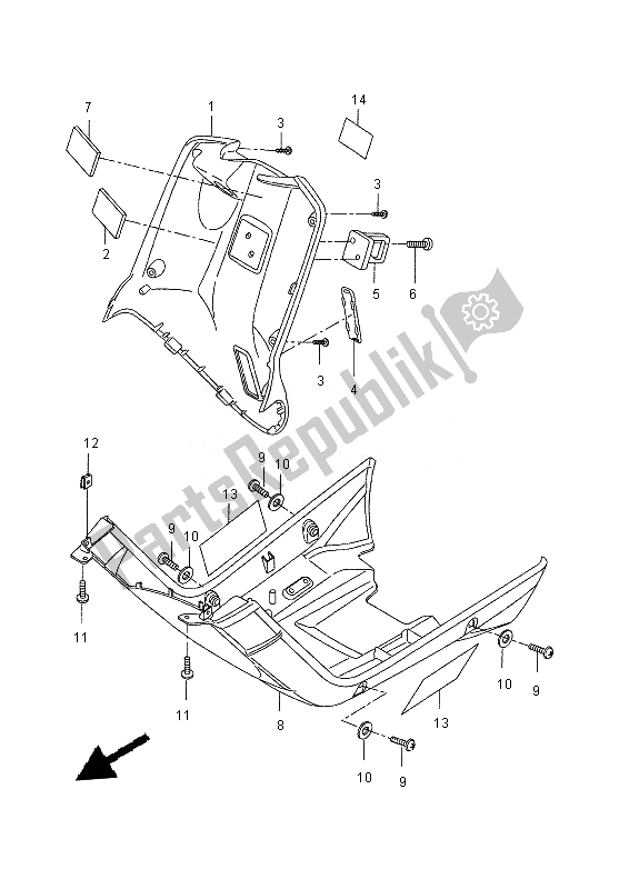 All parts for the Leg Shield of the Yamaha CW 50L 2013