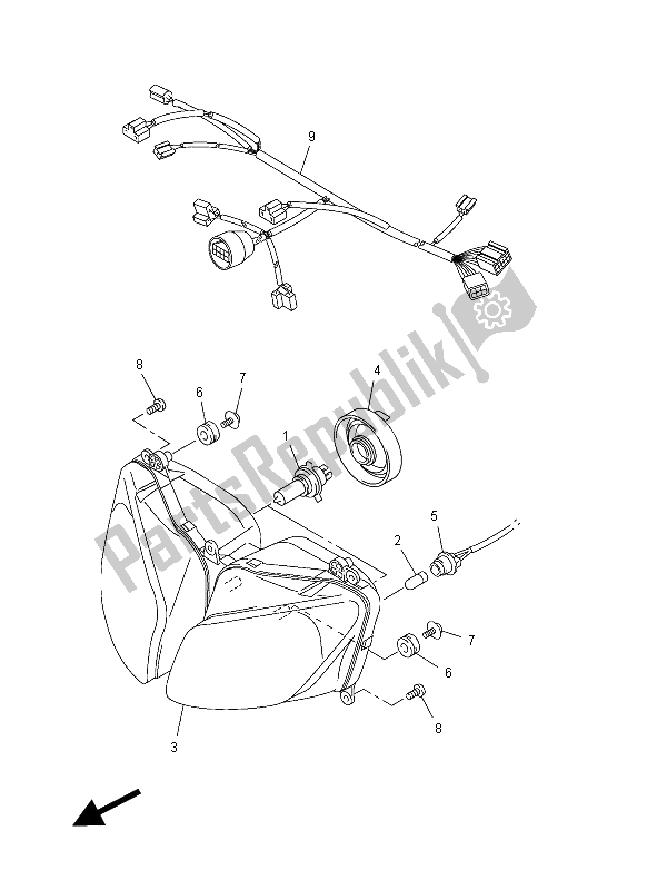 All parts for the Headlight of the Yamaha FZ1 S 1000 2012