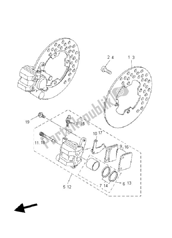 All parts for the Front Brake Caliper of the Yamaha YFM 400F Kodiak 4X4 2003