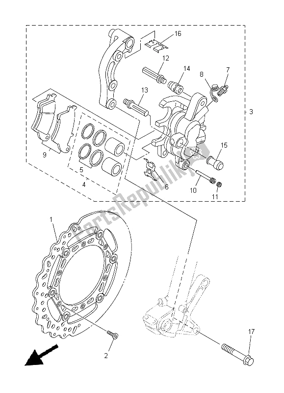 All parts for the Front Brake Caliper of the Yamaha YZ 450F 2014