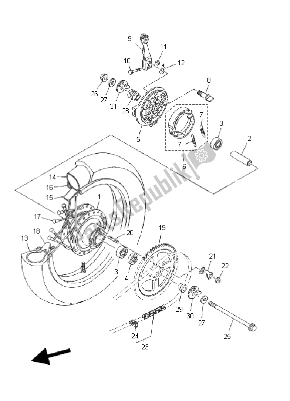 All parts for the Rear Wheel of the Yamaha TT R 125 SW LW 2011