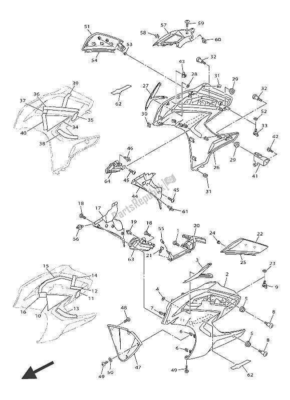 All parts for the Cowling 2 of the Yamaha FJR 1300 AE 2016