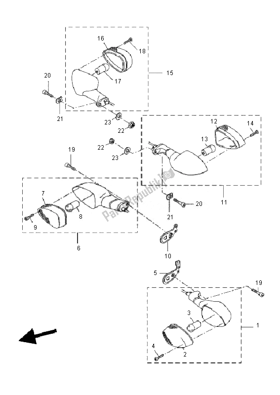 All parts for the Flasher Light of the Yamaha WR 125X 2010 All parts for the Flasher Light of the Yamaha WR 125X 2010