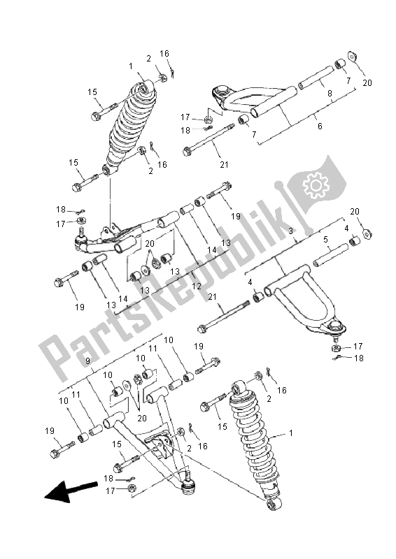 All parts for the Front Suspension & Wheel of the Yamaha YFM 90R 2010