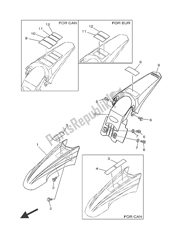 All parts for the Fender of the Yamaha TT R 110E 2016