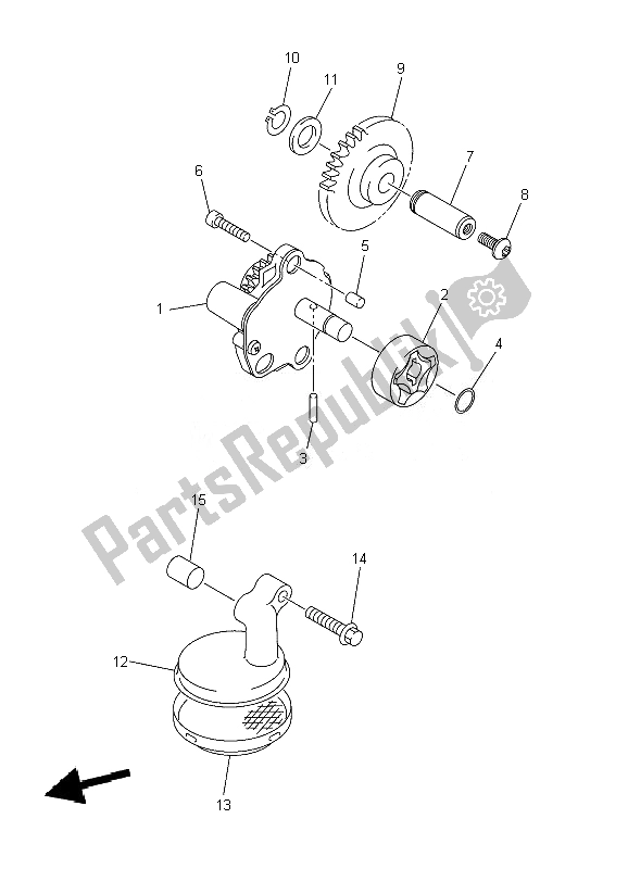 All parts for the Oil Pump of the Yamaha YZ 450F 2010