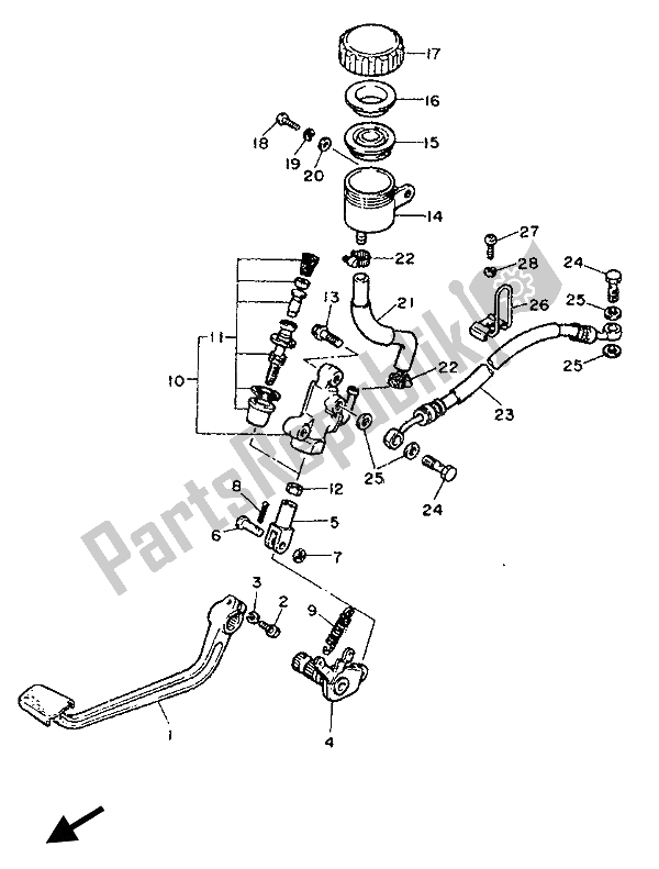 All parts for the Rear Master Cylinder of the Yamaha FJ 1200 1986