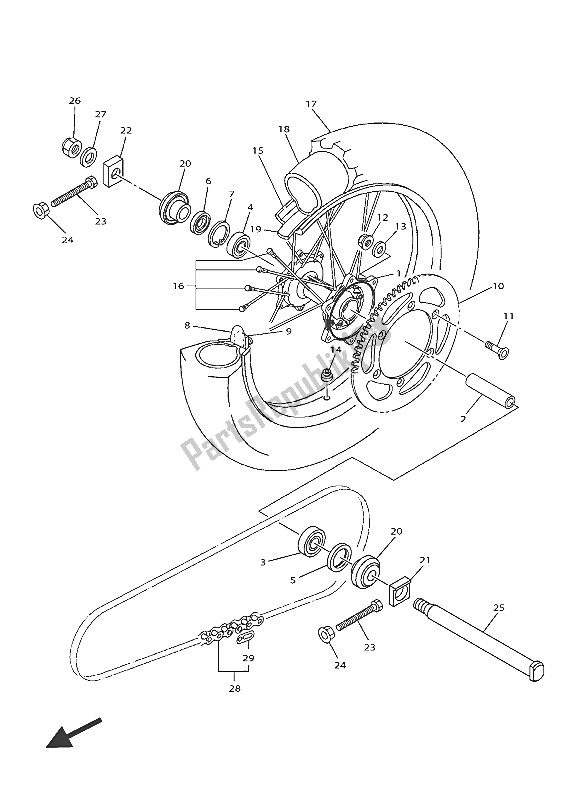 All parts for the Rear Wheel of the Yamaha WR 250F 2016