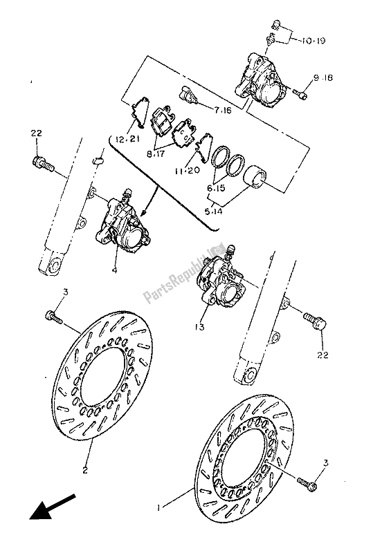 Todas las partes para Pinza De Freno Delantero de Yamaha SRX 600 1986