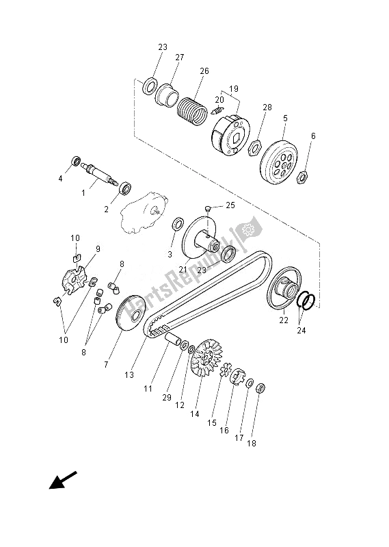 All parts for the Clutch of the Yamaha YN 50E 2013