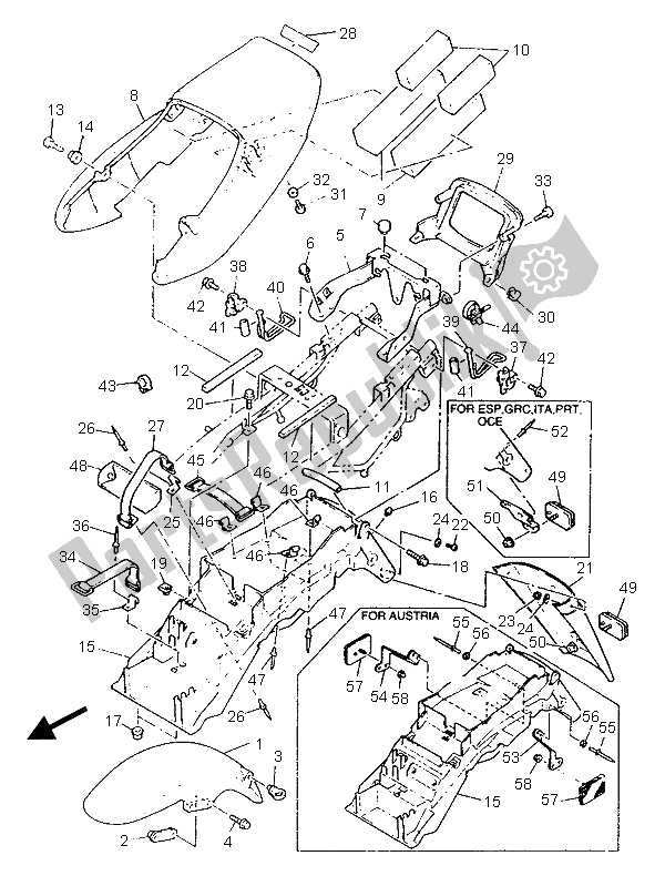 Tutte le parti per il Parafango del Yamaha XJR 1200 1996