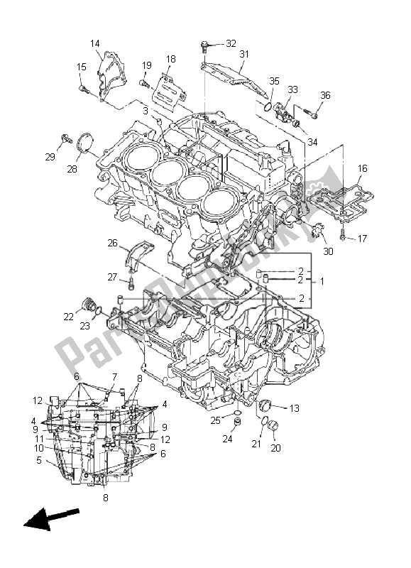 All parts for the Crankcase of the Yamaha FJR 1300 AS 2010