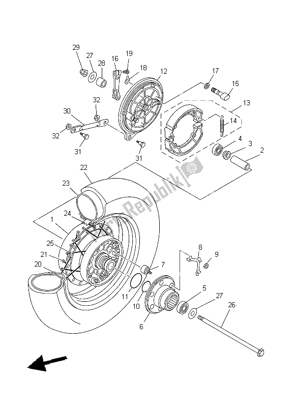 All parts for the Rear Wheel of the Yamaha XVS 650A Dragstar Classic 2004