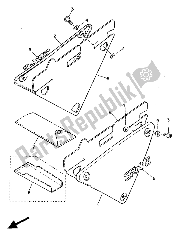 Todas las partes para Tapa Lateral Y Tanque De Aceite de Yamaha SRX 600 1986