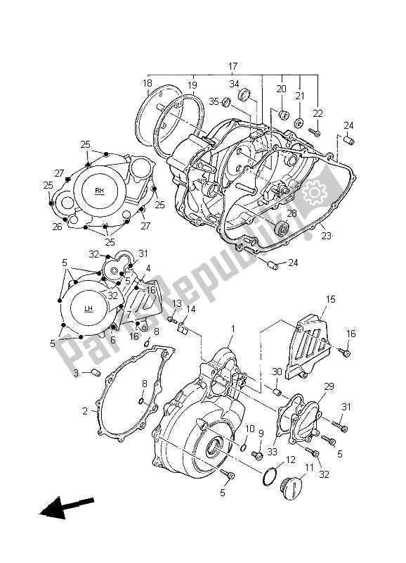 Alle onderdelen voor de Carterdeksel 1 van de Yamaha TT 600 RE 2004