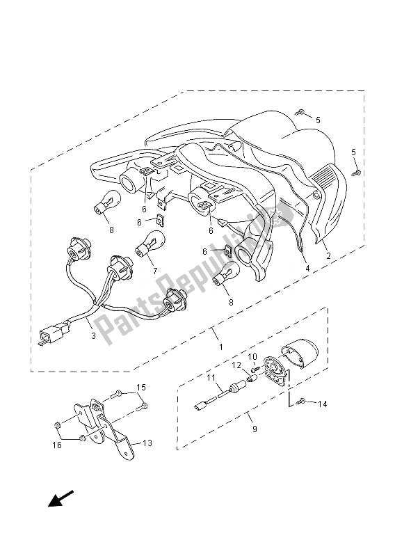 Alle onderdelen voor de Achterlicht van de Yamaha YN 50E 2013