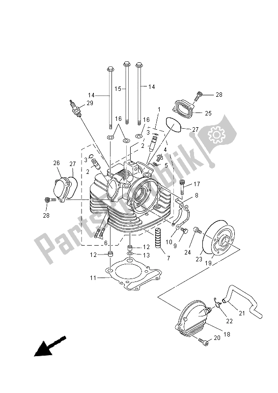 All parts for the Cylinder Head of the Yamaha YFM 350 FWA Grizzly 4X4 2014