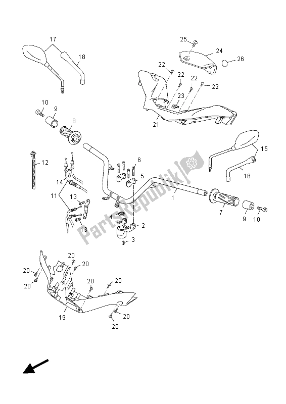 All parts for the Steering Handle & Cable of the Yamaha YP 125R X MAX Sport 2012