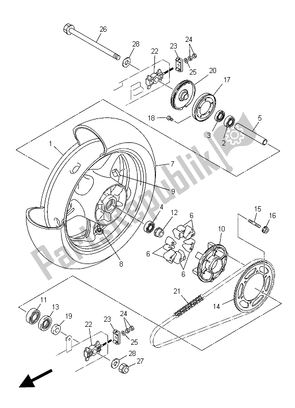 Wszystkie części do Tylne Ko? O Yamaha XJ6 FA 600 2015