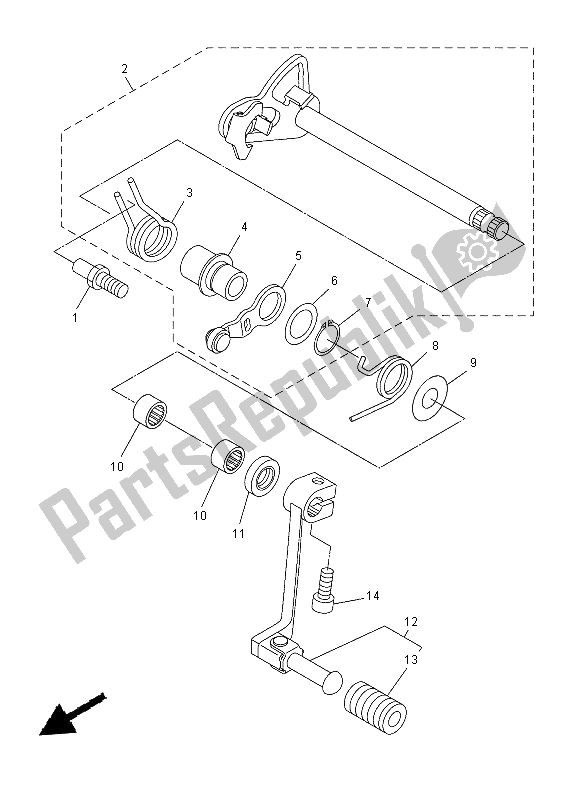 All parts for the Shift Shaft of the Yamaha WR 250X 2014