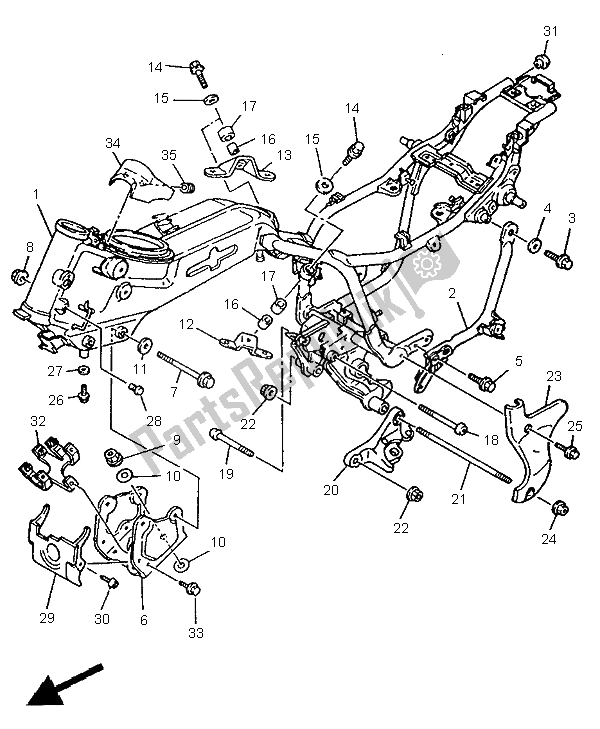 Toutes les pièces pour le Cadre du Yamaha XV 535 S Virago 1996