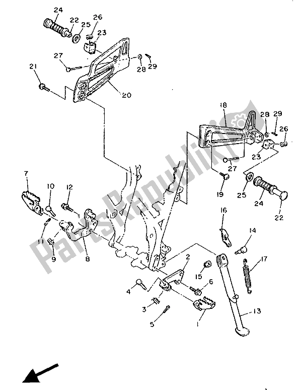 All parts for the Stand & Footrest of the Yamaha XT 600Z Tenere 1988