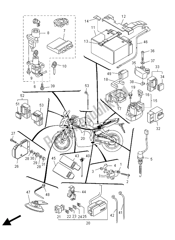 All parts for the Electrical 2 of the Yamaha FZ1 SA 1000 2012