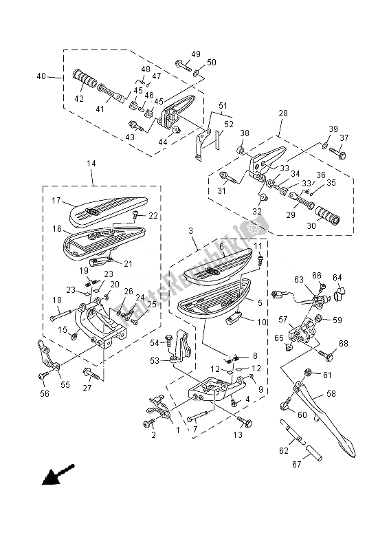 All parts for the Stand & Footrest of the Yamaha XV 1900A 2013