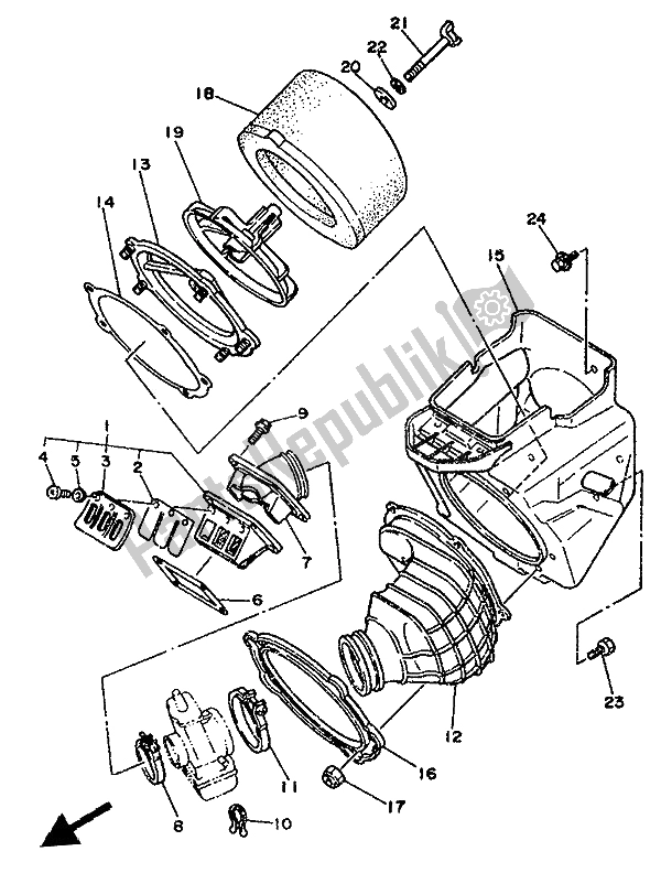 All parts for the Intake of the Yamaha YZ 250 LC 1991