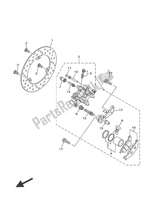 All parts for the Rear Brake Caliper of the Yamaha MW 125A 2016