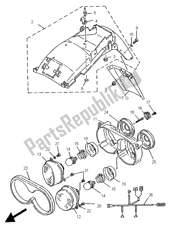 All parts for the Alternate Fender & Headlight (den,gr,nor) of the Yamaha TDM 850 1995