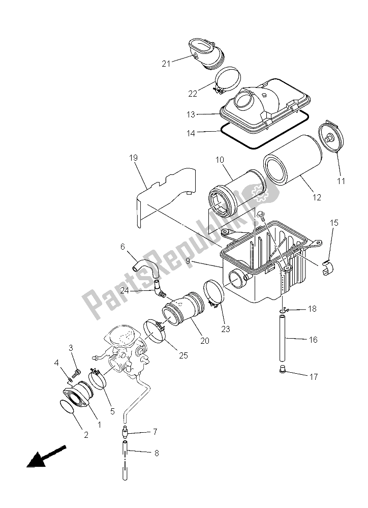 All parts for the Intake of the Yamaha YFM 450 Fwad IRS Grizzly 4X4 Yamaha Black 2015