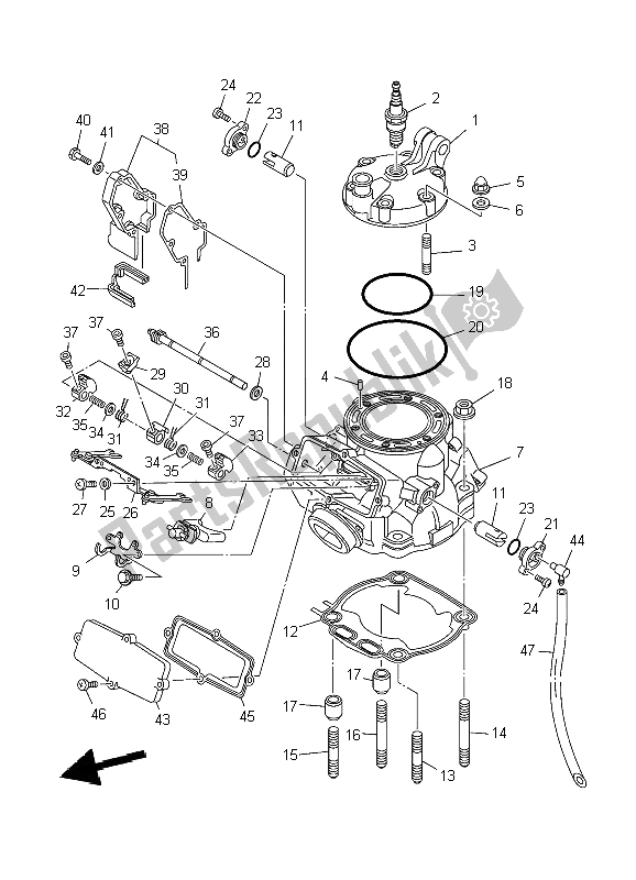 All parts for the Cylinder Head of the Yamaha YZ 250 2009