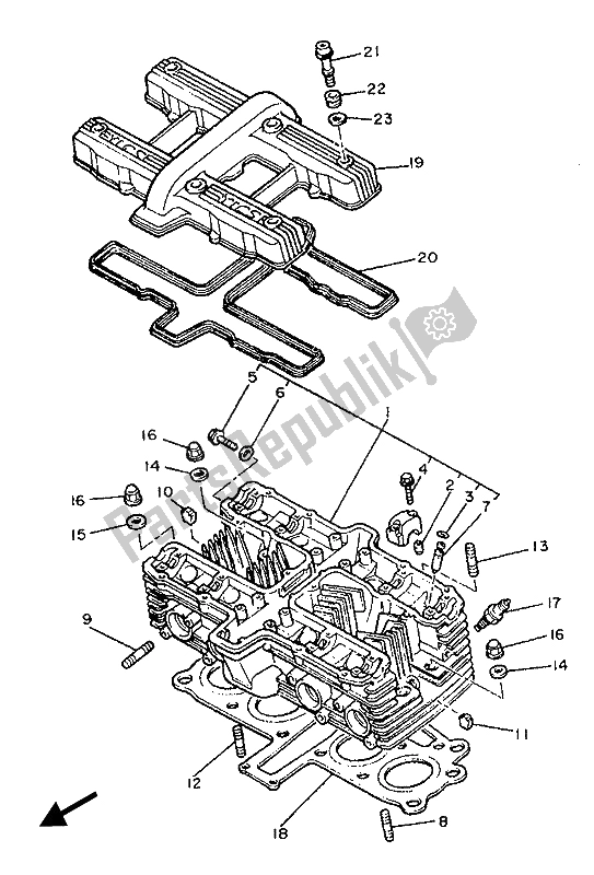 All parts for the Cylinder Head of the Yamaha XJ 900F 1987