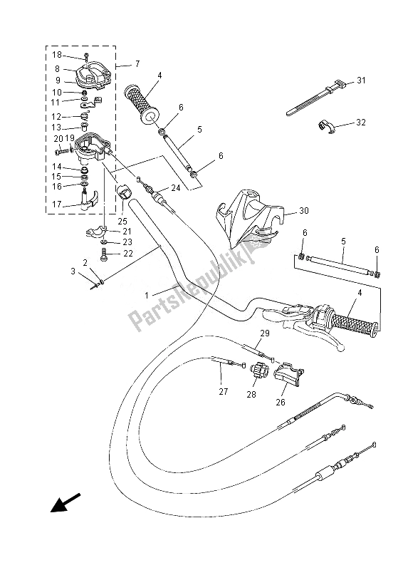 Alle onderdelen voor de Stuurhendel En Kabel van de Yamaha YFZ 450 Rsed 2013