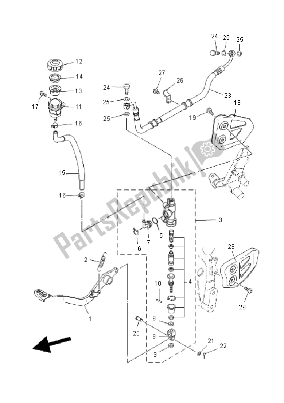 All parts for the Rear Master Cylinder of the Yamaha XT 660X 2011