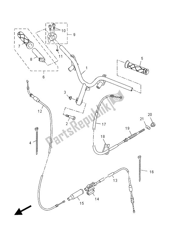 All parts for the Steering Handle & Cable of the Yamaha YN 50 2015