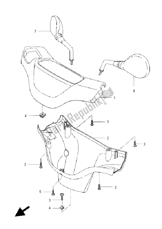 All parts for the Cowling 1 of the Yamaha CW 50 2008