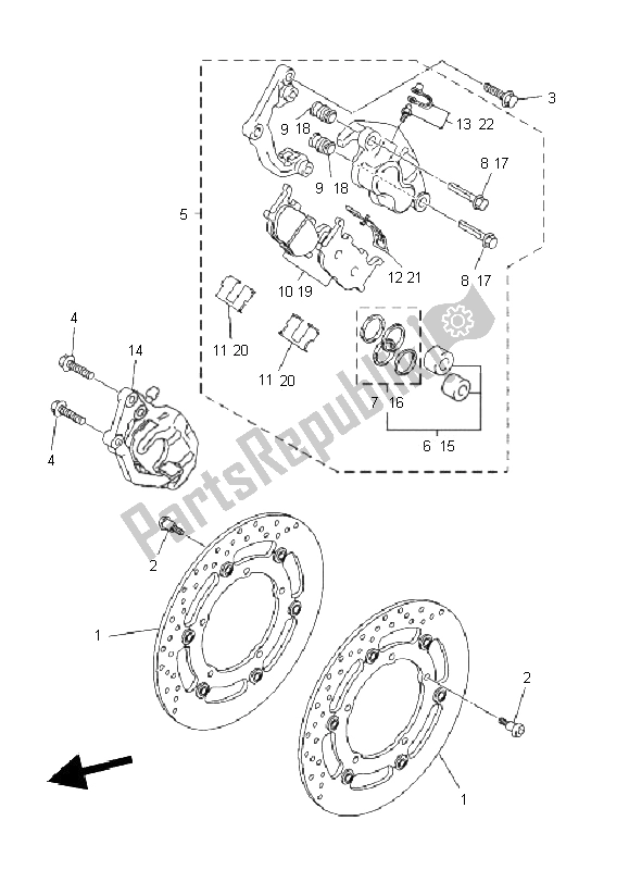 All parts for the Front Brake Caliper of the Yamaha XJ6F 600 2011