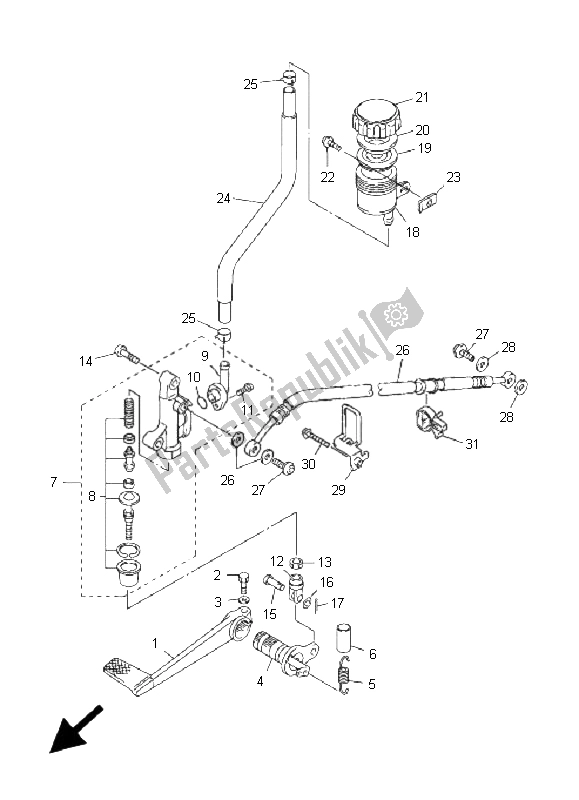 Toutes les pièces pour le Maître-cylindre Arrière du Yamaha FJR 1300 2001