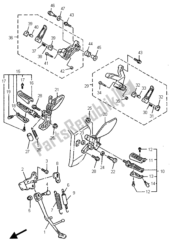 All parts for the Stand & Footrest of the Yamaha YZF 750R 1996