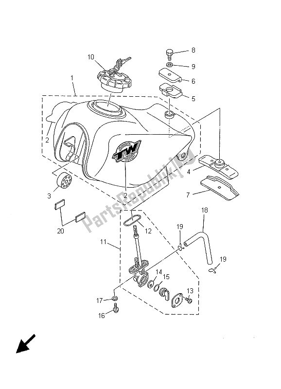 All parts for the Fuel Tank of the Yamaha TW 125 2001