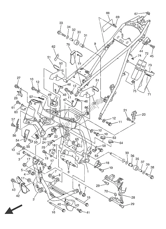 All parts for the Frame of the Yamaha WR 250R 2016