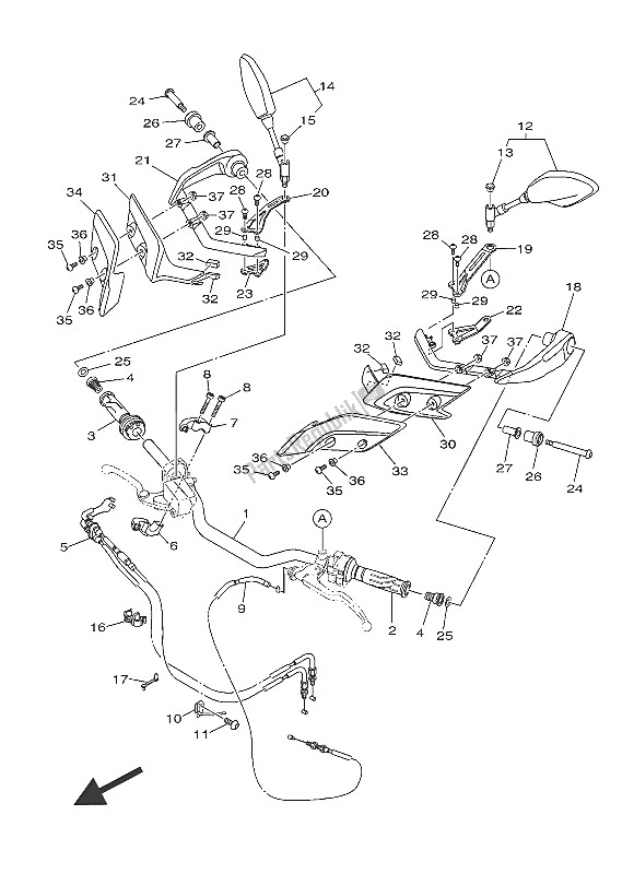 All parts for the Steering Handle & Cable of the Yamaha MT 09 Tracer ABS 900 2016