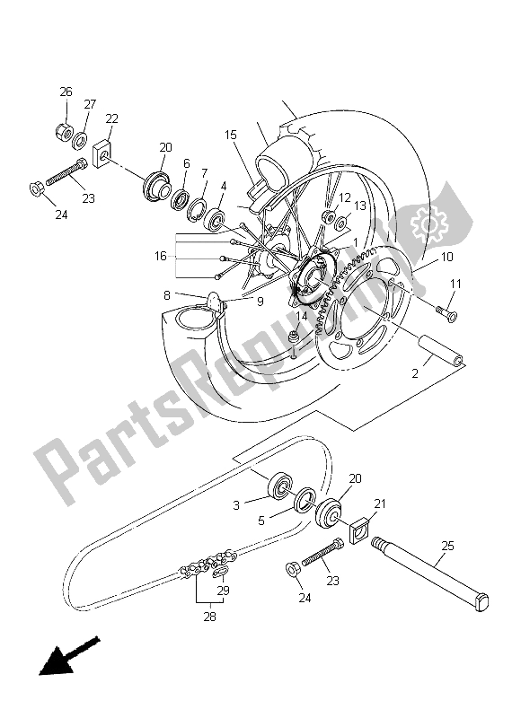 All parts for the Rear Wheel of the Yamaha WR 250F 2015