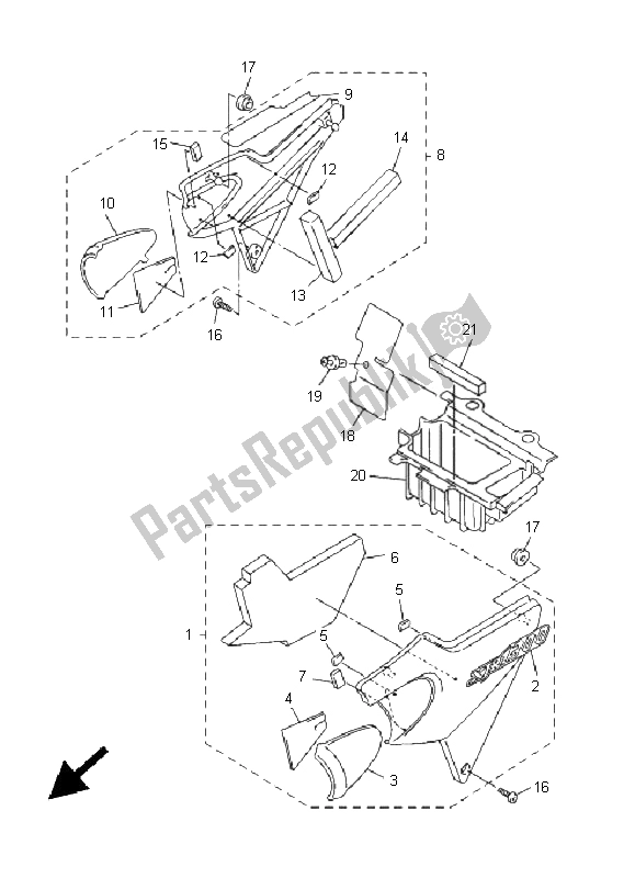 All parts for the Side Cover of the Yamaha XJR 1300 2005