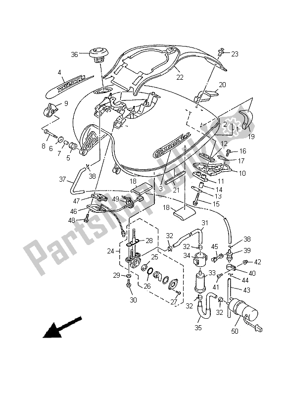 Wszystkie części do Zbiornik Paliwa Yamaha XVZ 1300A Royalstar 2000