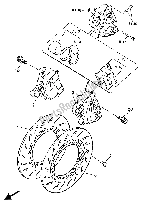 Tutte le parti per il Freno Anteriore E Pinza del Yamaha XJ 900F 1989